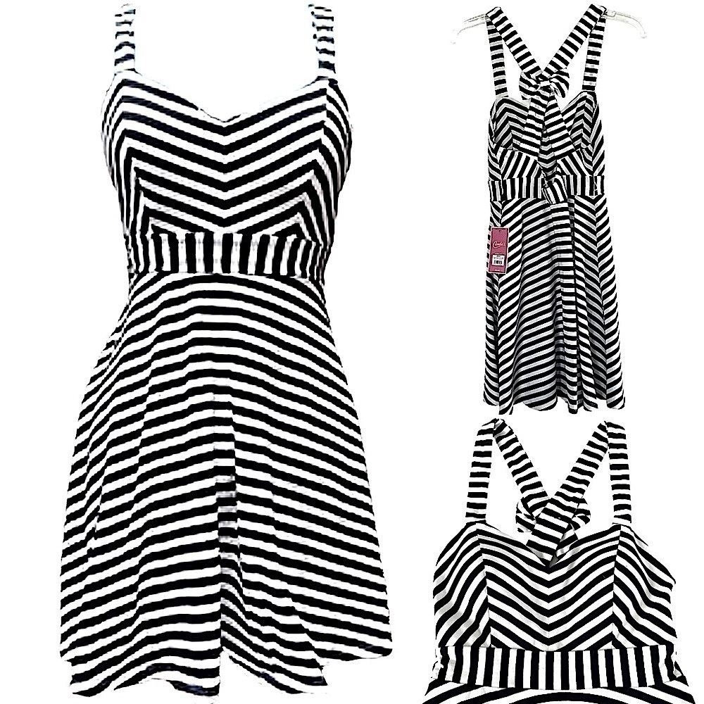 Candie’s Black & White Striped Fit & Flare Dress Fitted Waist Sz S New with Tags